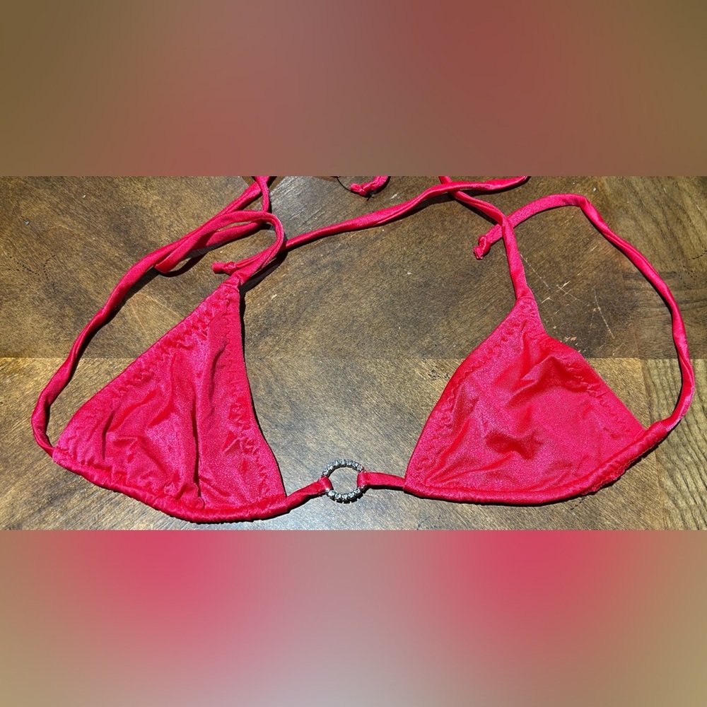 Pre-Owned Sexy Skimpy Photoshoot Worn Triangle Top Tie Side Thong Bikini & Bling - Picture 12 of 16